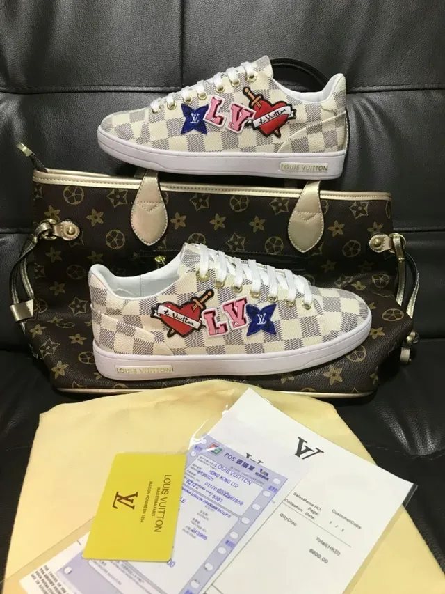 Louis Vuitton LV Trainer Beige White Damier Check Canvas Embroidered Patch Graphics Lifestyle Sneakers 5