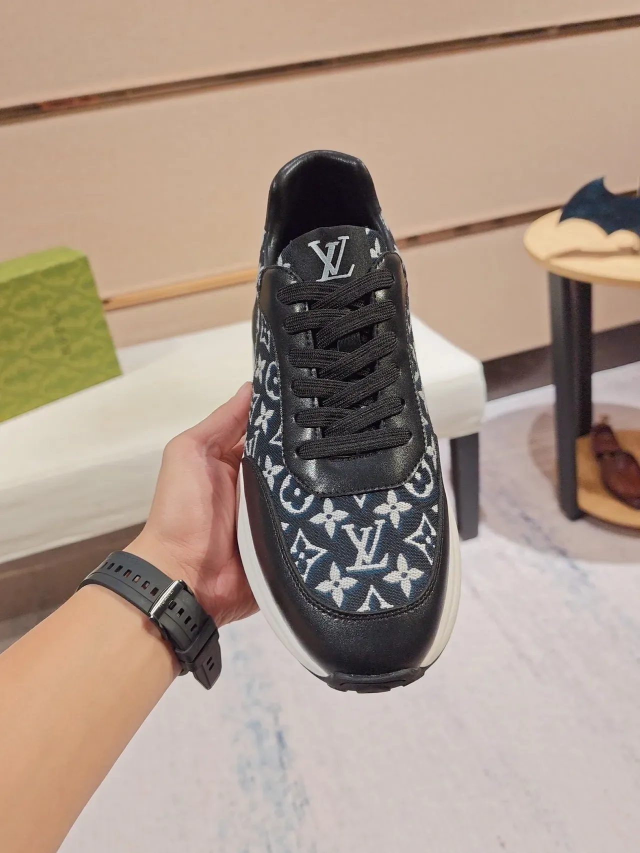 Louis Vuitton LV Trainer কালো নেভি মোনোগ্রামড টেক্সটাইল স্মুথ লেদার ওভারলে লাইফস্টাইল স্নিকার 6