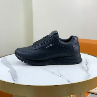 Louis Vuitton LV Trainer Preto Couro Perfurado Superior Monocromático Estilo de Vida Tênis