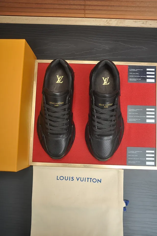 Louis Vuitton LV Trainer أسود جلد مثقب علوة سول مطاط منحوت حذاء نمط حياة 5