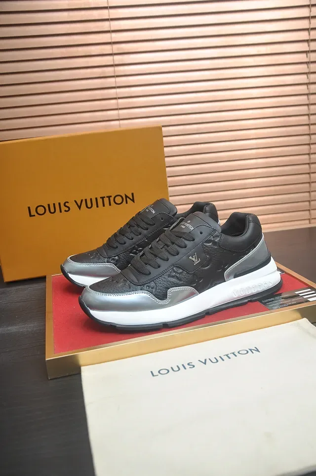 Louis Vuitton LV Trainer Black Silver Monogram Leather Metallic Accents Lifestyle Sneakers 4