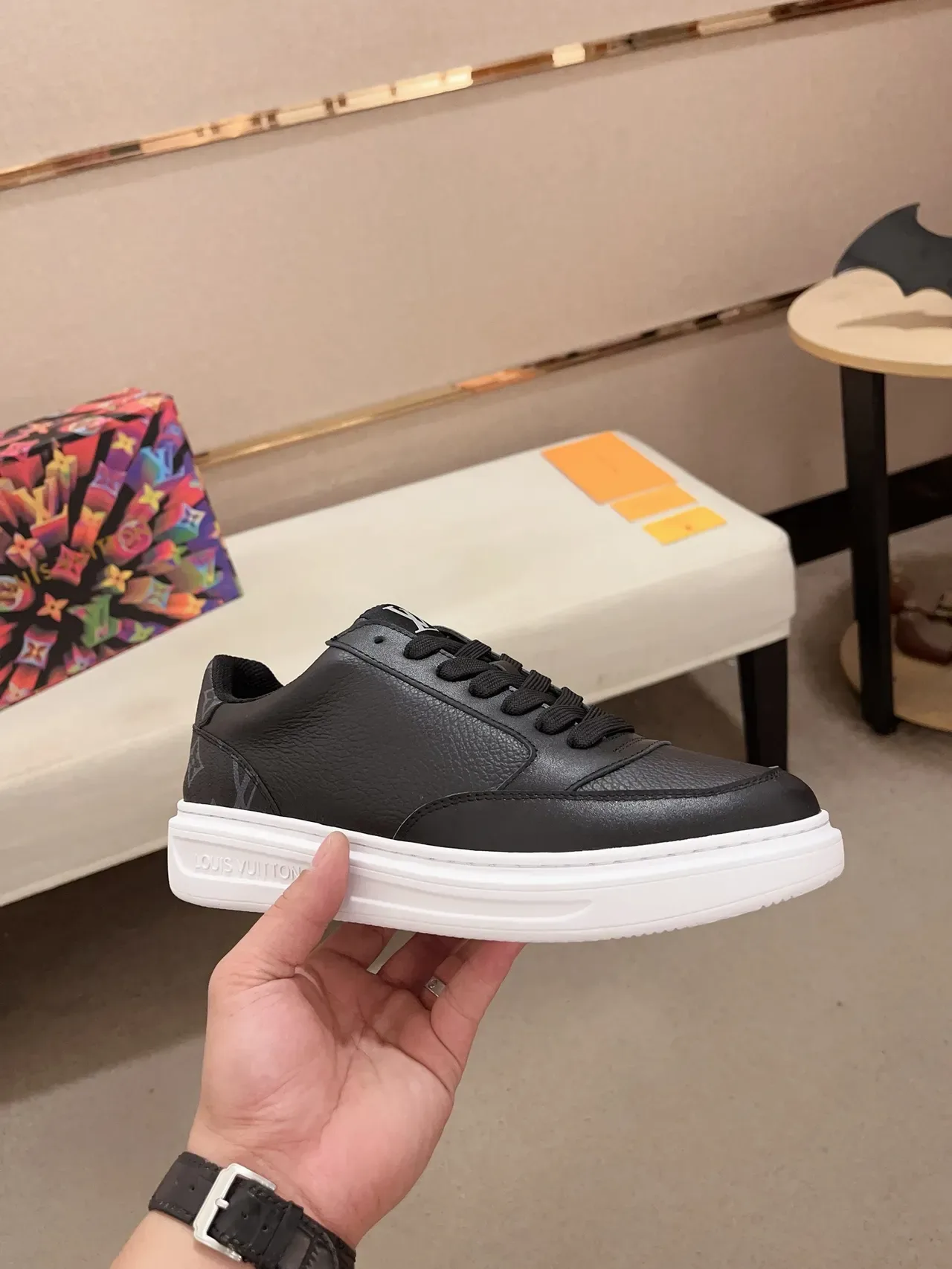 Louis Vuitton LV Trainer Black White Leather Upper Flat Platform Sole Lifestyle Sneakers 4