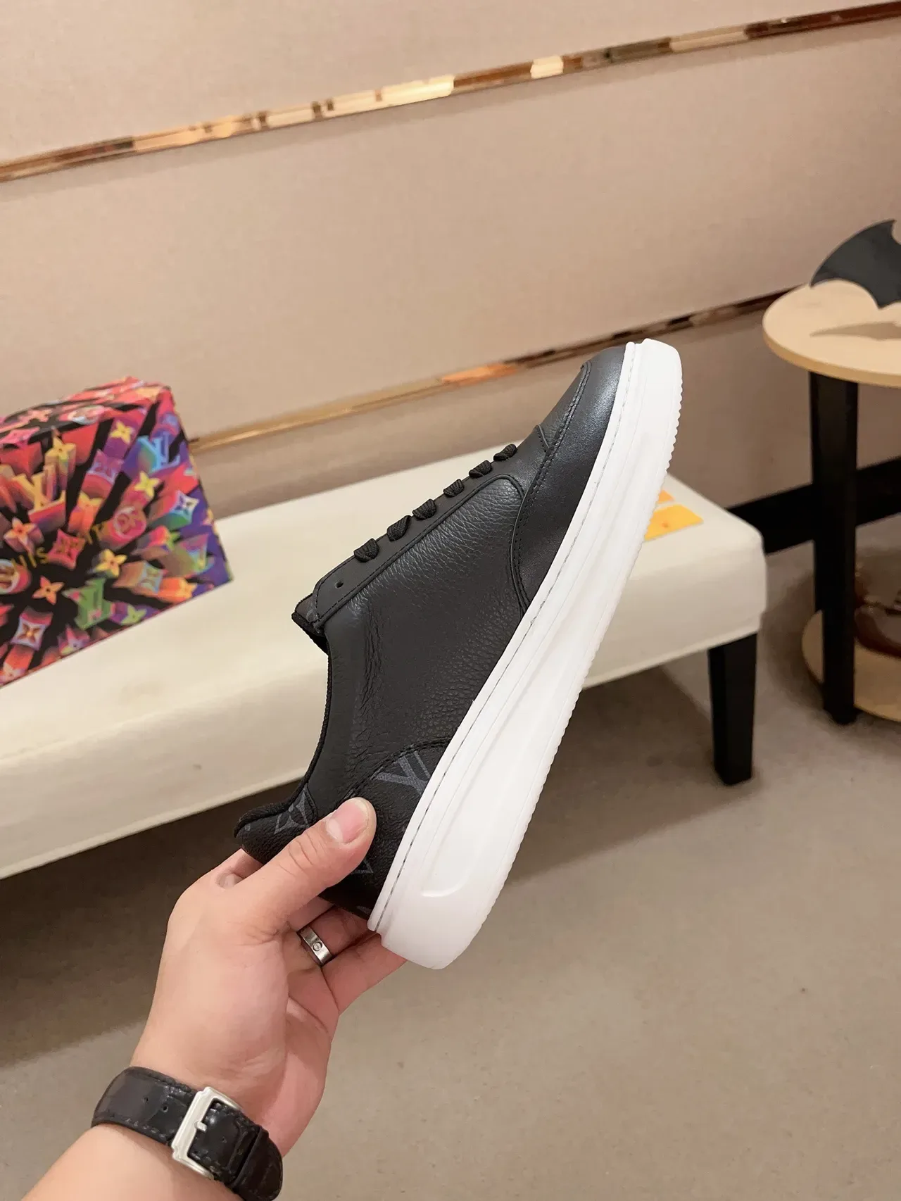 Louis Vuitton LV Trainer Black White Leather Upper Flat Platform Sole Lifestyle Sneakers 5