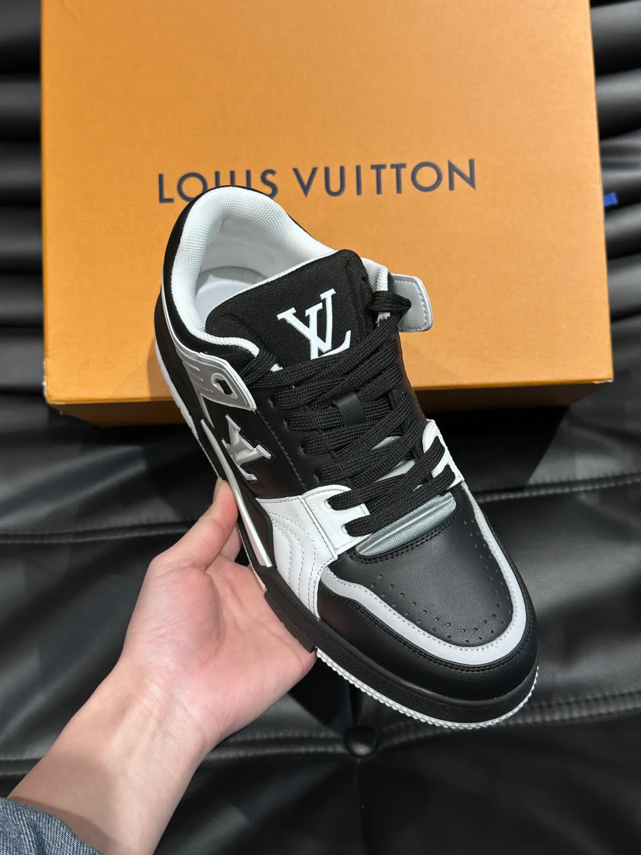 Louis Vuitton LV Trainer Black White Multi-Panel Leather Construction Monogram Logo Accent Lifestyle Sneakers 5
