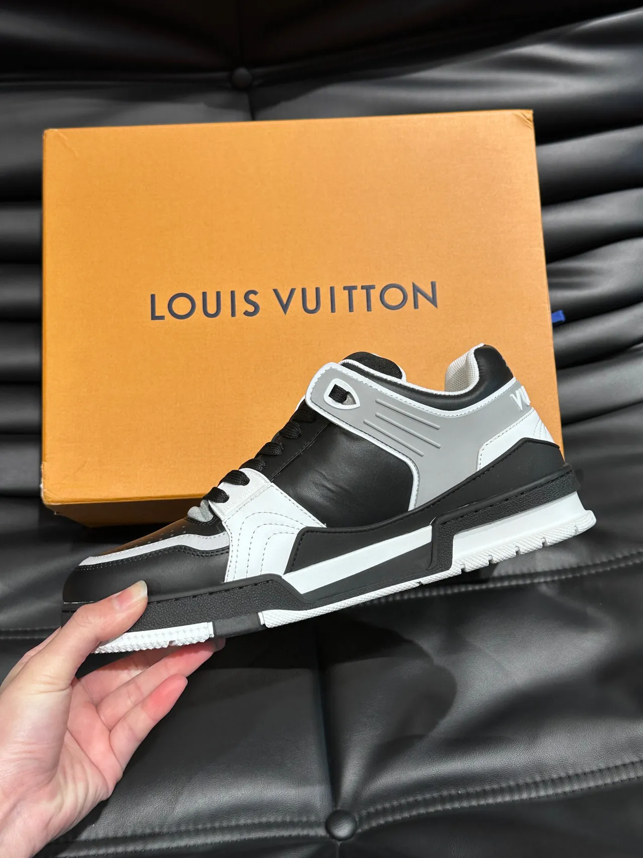 Louis Vuitton LV Trainer Black White Multi-Panel Leather Construction Monogram Logo Accent Lifestyle Sneakers 6