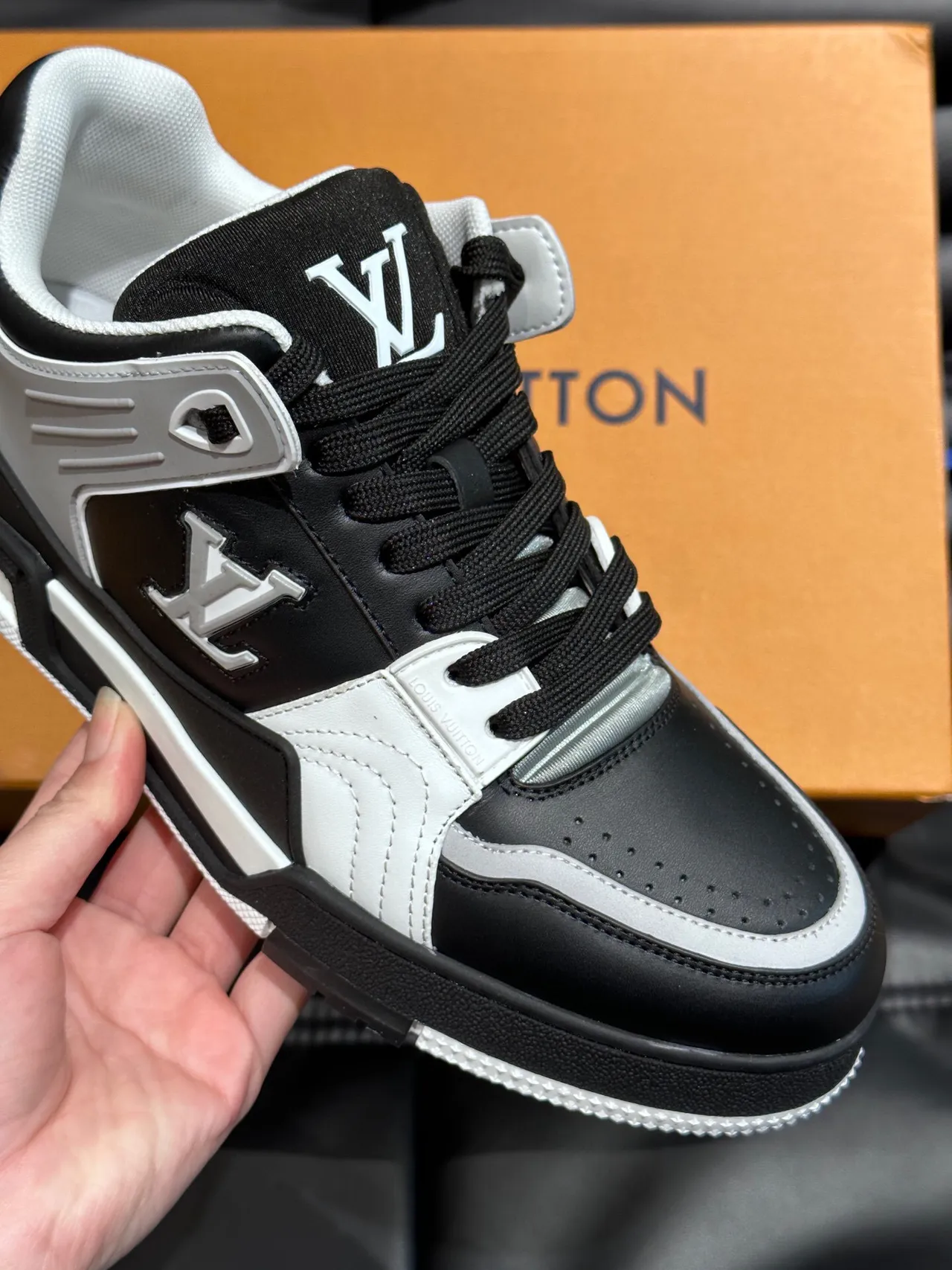 Louis Vuitton LV Trainer Black White Multi-Panel Leather Construction Monogram Logo Accent Lifestyle Sneakers 8