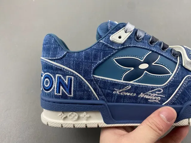Louis Vuitton LV Trainer Blue Navy Denim Upper Monogram Flower Overlay Lifestyle Sneakers 2