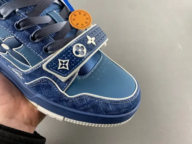 Louis Vuitton LV Trainer Blue Navy Denim Upper Monogram Flower Overlay Lifestyle Sneakers 3