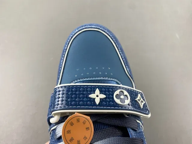 Louis Vuitton LV Trainer Blue Navy Denim Upper Monogram Flower Overlay Lifestyle Sneakers 5