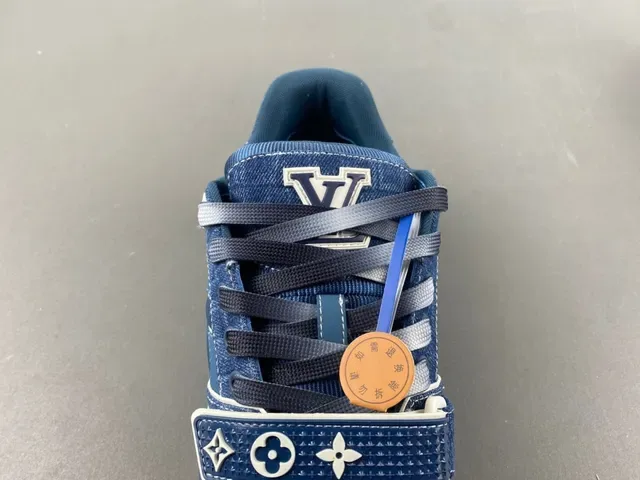 Louis Vuitton LV Trainer Blue Navy Denim Upper Monogram Flower Overlay Lifestyle Sneakers 6