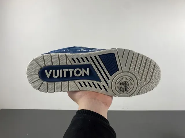 Louis Vuitton LV Trainer Blue Navy Denim Upper Monogram Flower Overlay Lifestyle Sneakers 9