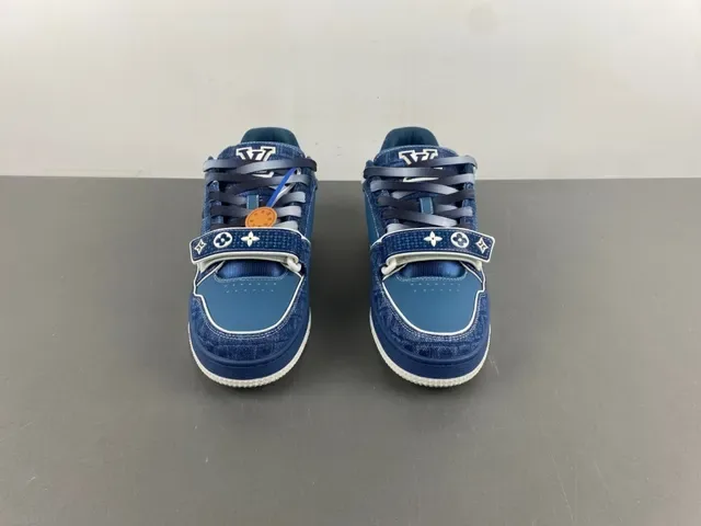 Louis Vuitton LV Trainer Blue Navy Denim Upper Monogram Flower Overlay Lifestyle Sneakers 11