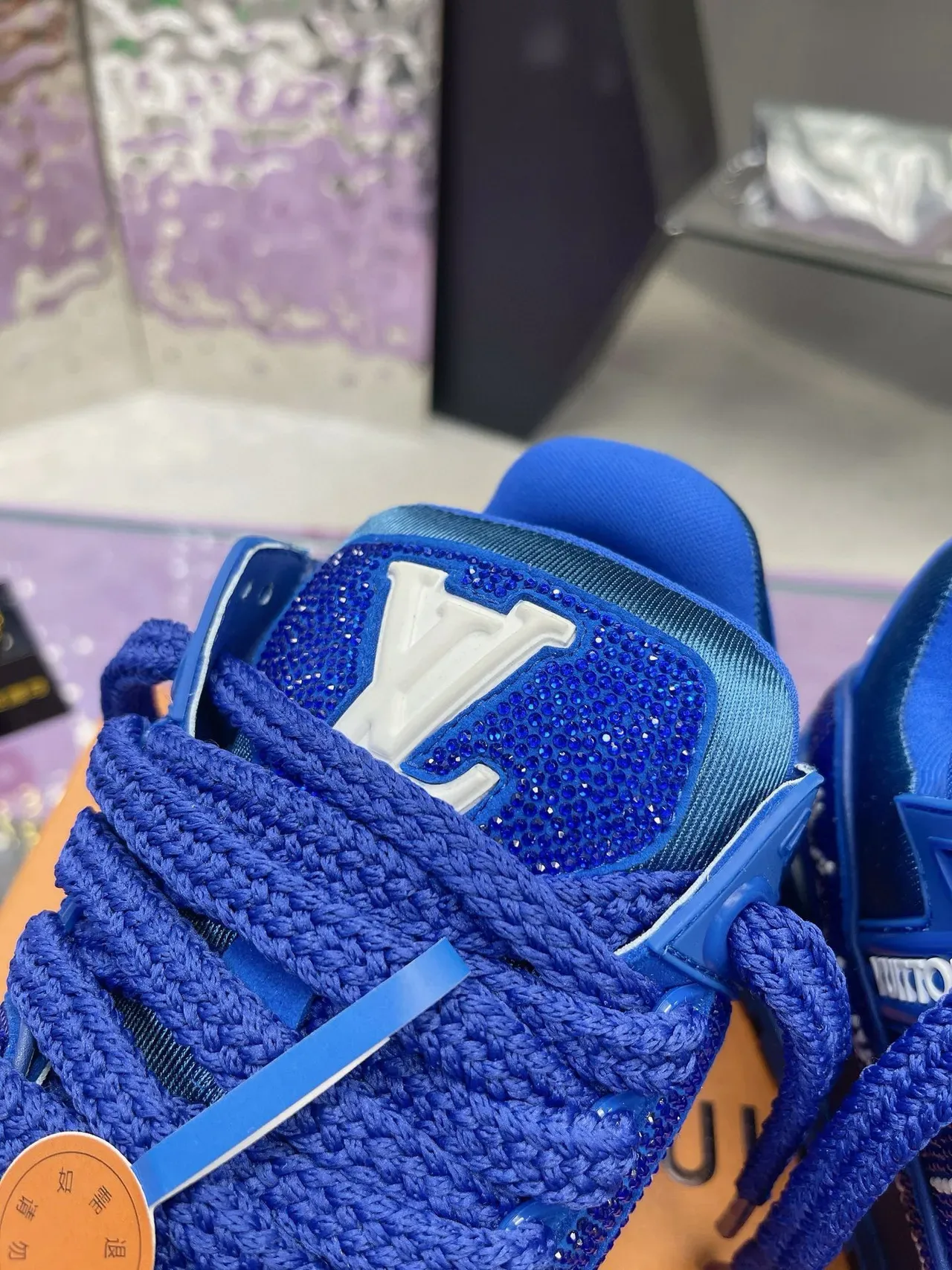 Louis Vuitton LV Trainer Chaussures Lifestyle Bleu Blanc Cristal-Embellished Monogrammed 5
