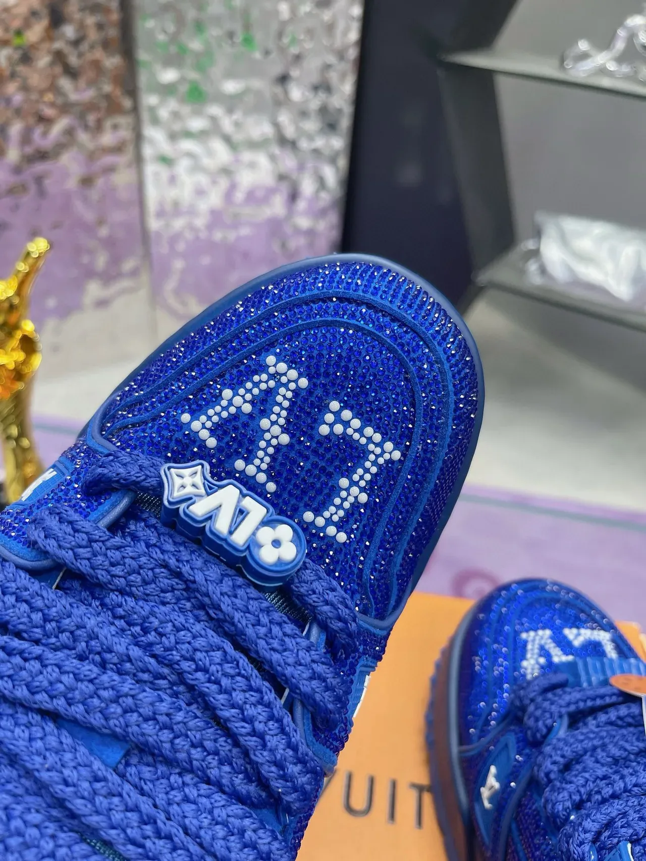 Louis Vuitton LV Trainer Chaussures Lifestyle Bleu Blanc Cristal-Embellished Monogrammed 6
