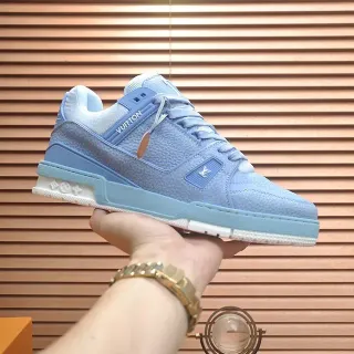 Louis Vuitton LV Trainer Tênis Lifestyle Azul Branco Low-Top Sola Média Multicamadas