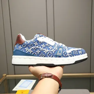Louis Vuitton LV Trainer Lona Monogram Azul Blanco Plataforma Lifestyle Sneakers