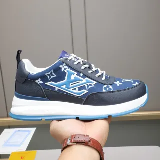 Louis Vuitton LV Trainer Azul Marino Impresión Monograma Parte Superior Capas de Cuero Contrastadas Zapatillas Lifestyle