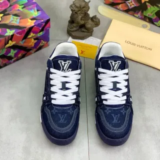Louis Vuitton LV Trainer Navy White Denim Upper Monogramado Lifestyle Tênis