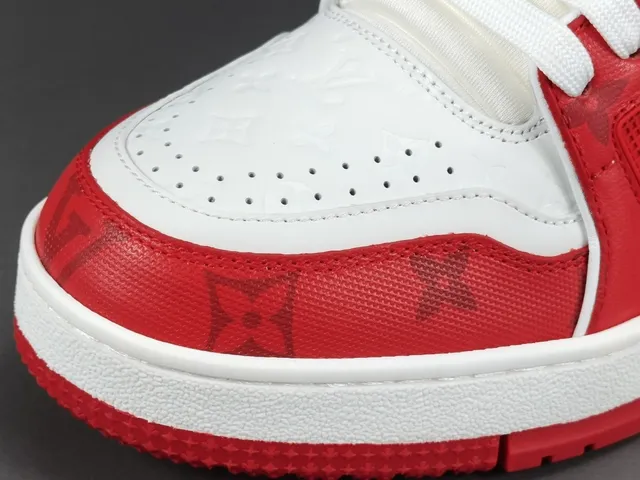 Louis Vuitton LV Trainer Red White Layered Upper Monogram-Printed Leather Lifestyle Sneakers 4