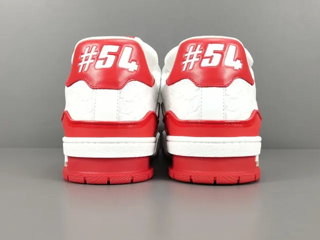 Louis Vuitton LV Trainer Red White Layered Upper Monogram-Printed Leather Lifestyle Sneakers 14