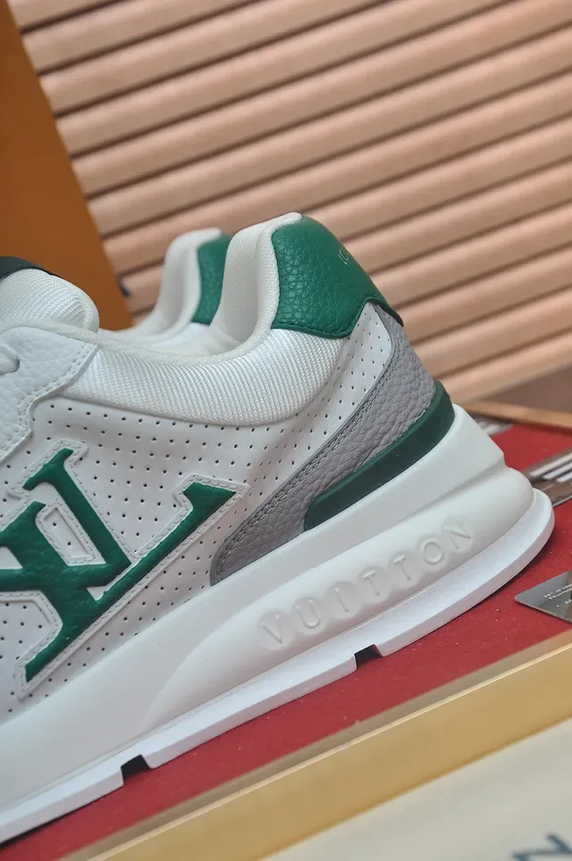 Louis Vuitton LV Trainer White Green Perforated Mesh Upper Monogrammed Logo Panel Lifestyle Sneakers 2