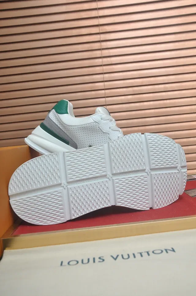 Louis Vuitton LV Trainer White Green Perforated Mesh Upper Monogrammed Logo Panel Lifestyle Sneakers 3