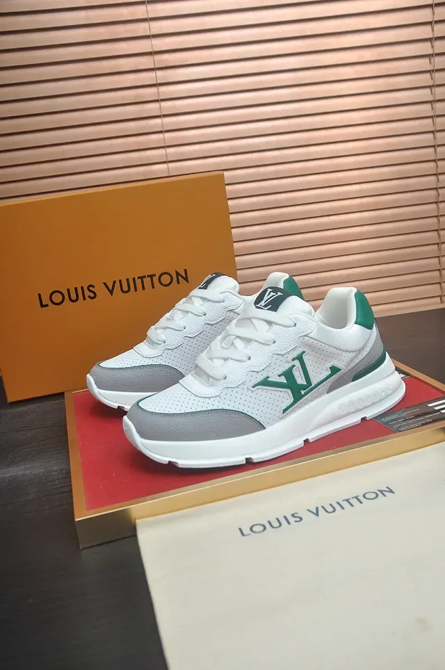 Louis Vuitton LV Trainer White Green Perforated Mesh Upper Monogrammed Logo Panel Lifestyle Sneakers 4