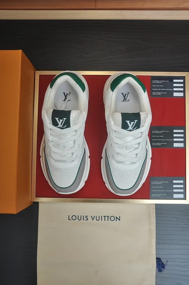 Louis Vuitton LV Trainer White Green Perforated Mesh Upper Monogrammed Logo Panel Lifestyle Sneakers 5