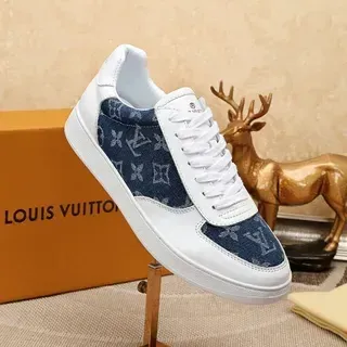 Louis Vuitton LV Trainer White Navy Low-Top Leather 和 Denim Panel Construction Lifestyle Sneakers