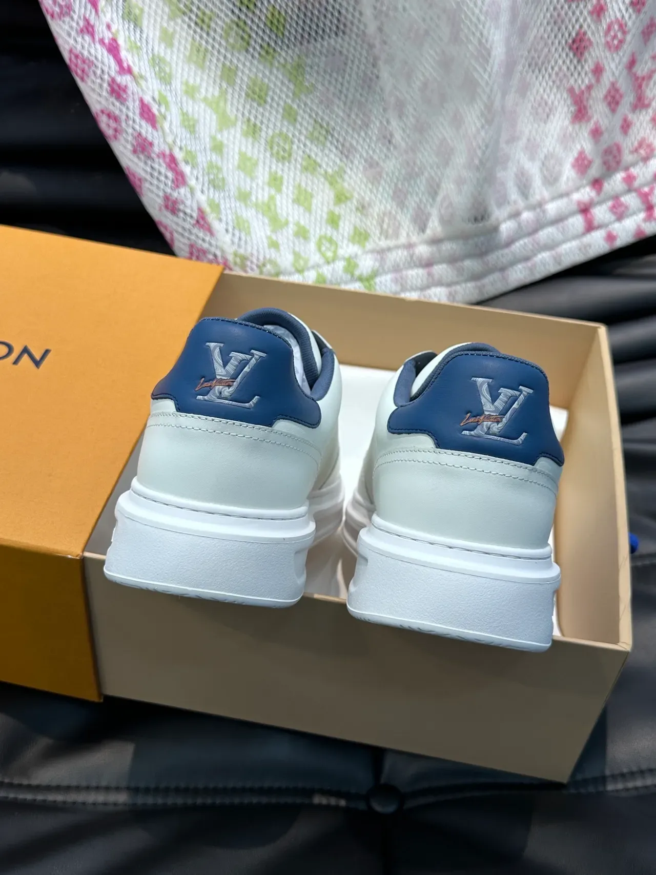 Louis Vuitton LV Trainer White Navy Low-Top Leather Upper Lifestyle Sneakers 3