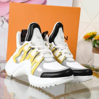 Louis Vuitton LV Trainer সাদা হলুদ সোল অসমমিত ফিতা মোটা স্নিকার