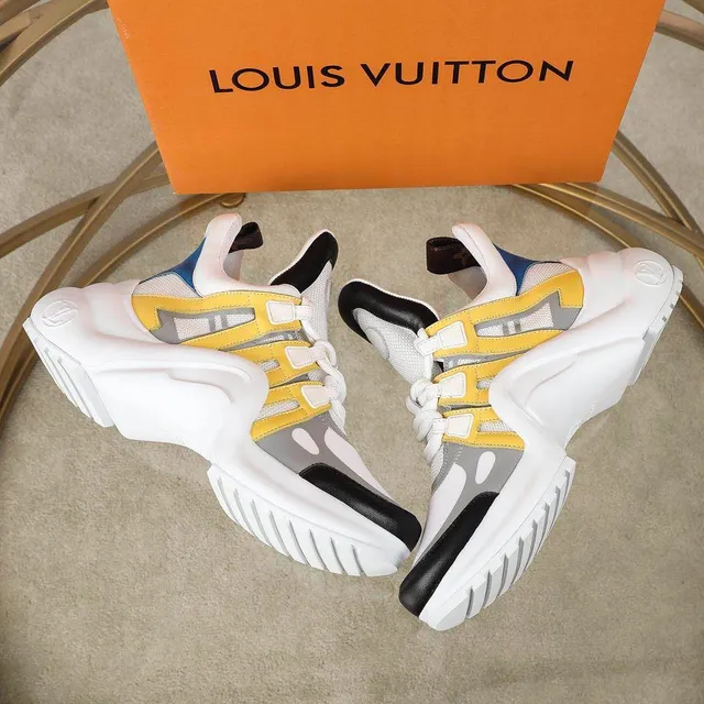 Louis Vuitton LV Trainer Blanc Jaune Semelle Asymétrique Lanières Chunky Sneakers 2