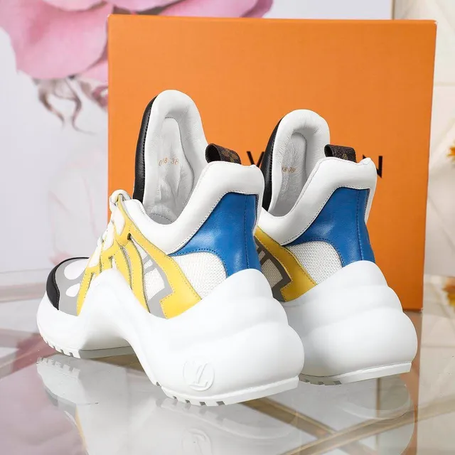 Louis Vuitton LV Trainer Blanc Jaune Semelle Asymétrique Lanières Chunky Sneakers 4