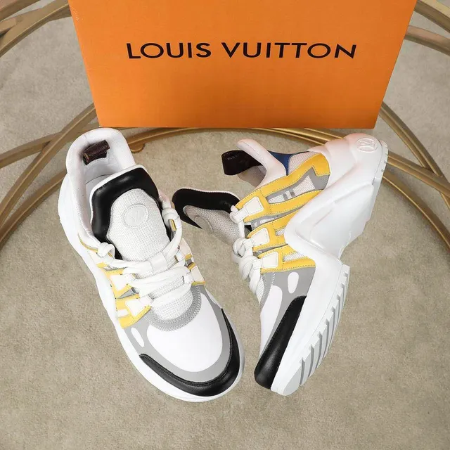 Louis Vuitton LV Trainer Blanc Jaune Semelle Asymétrique Lanières Chunky Sneakers 5
