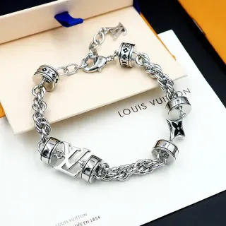 Pulsera Louis Vuitton Monogram Cadena Plata Negro Metal Charms Barril Giratorio