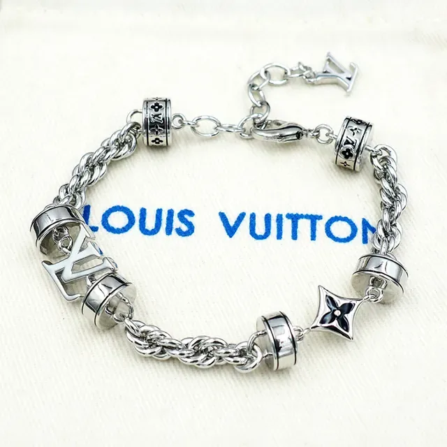 Bracelet Louis Vuitton Monogram Chaîne Argent Noir Métal Charms Baril Rotatif 2