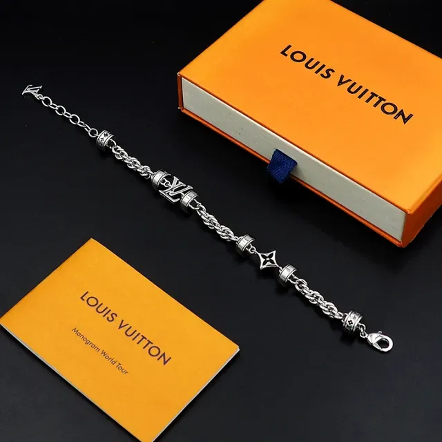 Bracelet Louis Vuitton Monogram Chaîne Argent Noir Métal Charms Baril Rotatif 4