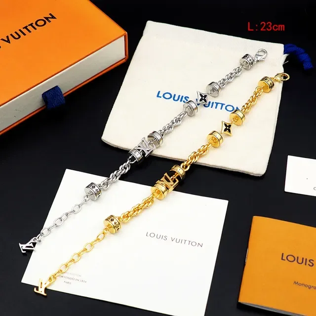 Bracelet Louis Vuitton Monogram Chaîne Argent Noir Métal Charms Baril Rotatif 6