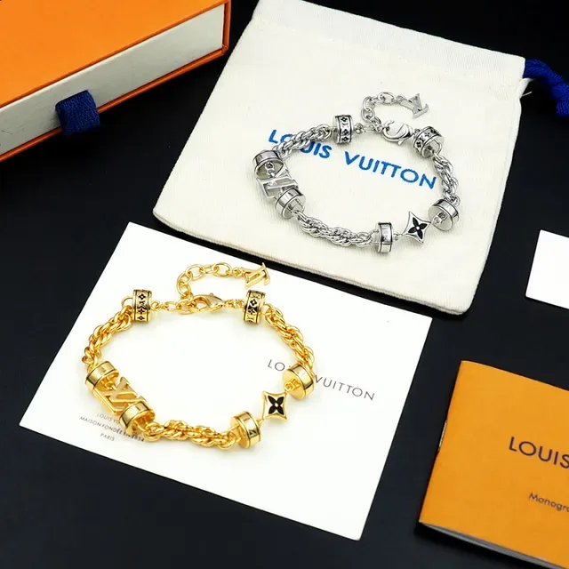 Bracelet Louis Vuitton Monogram Chaîne Argent Noir Métal Charms Baril Rotatif 8