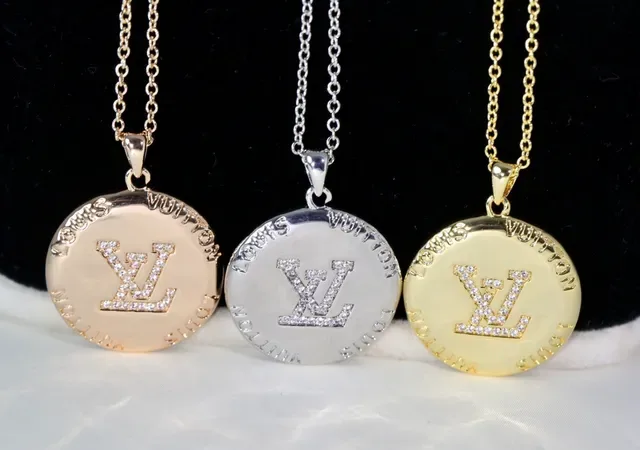 Louis Vuitton Monogram Disc Silver Gold Circular Pendant Pavé-Set Necklace 5