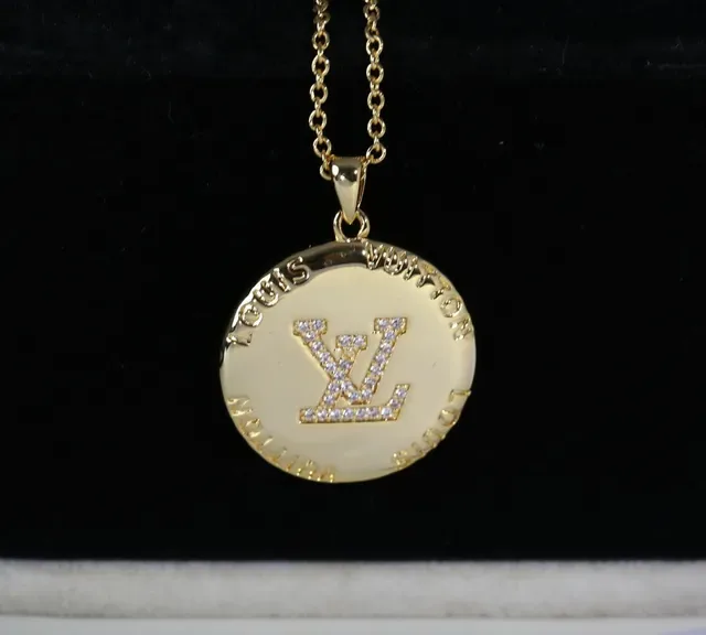 Louis Vuitton Monogram Disc Silver Gold Circular Pendant Pavé-Set Necklace 6