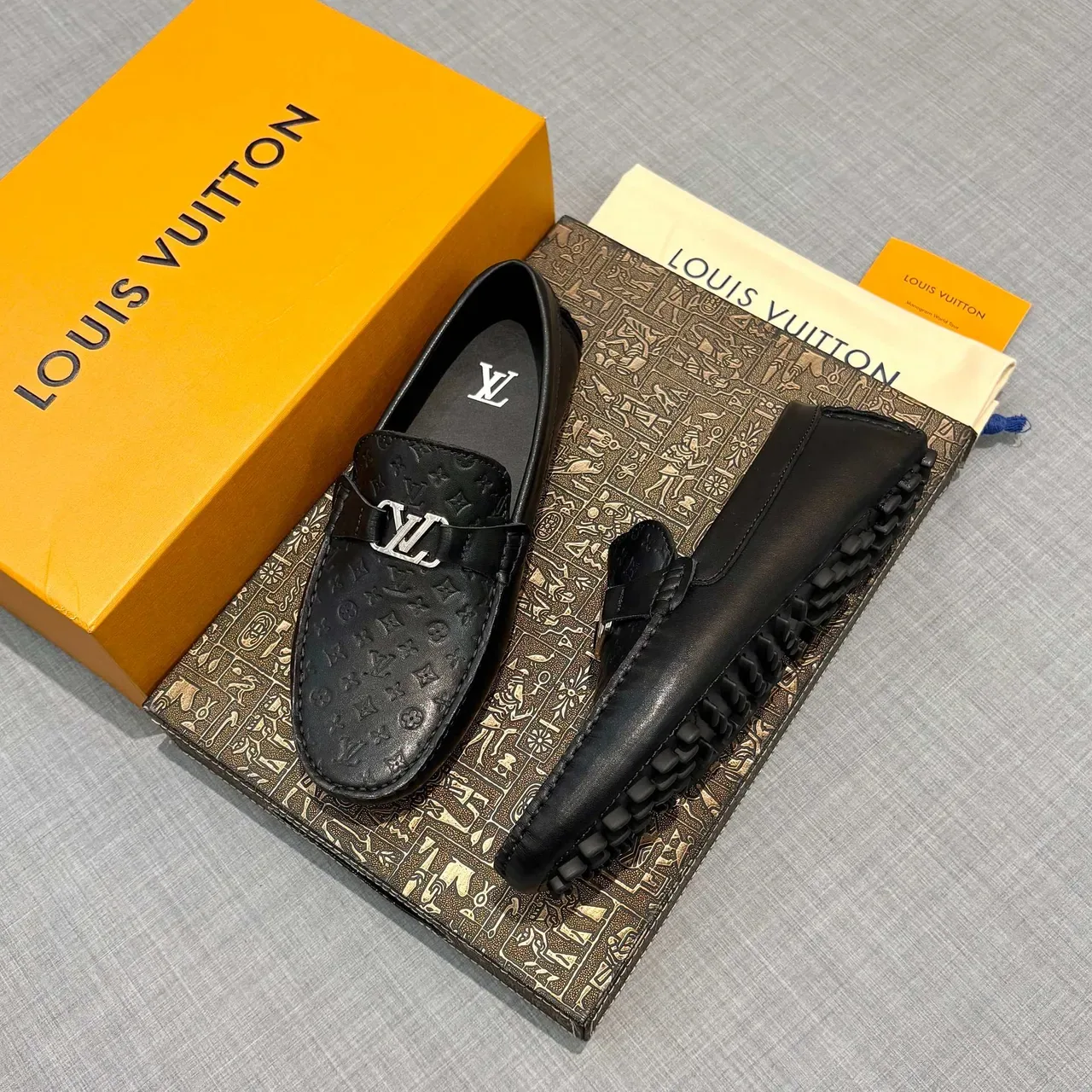 Louis Vuitton Monogram-Embossed Leather LV Buckle Loafers 2