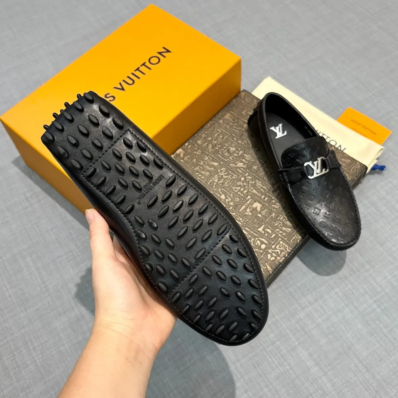 Louis Vuitton Monogram-Embossed Leather LV Buckle Loafers 5
