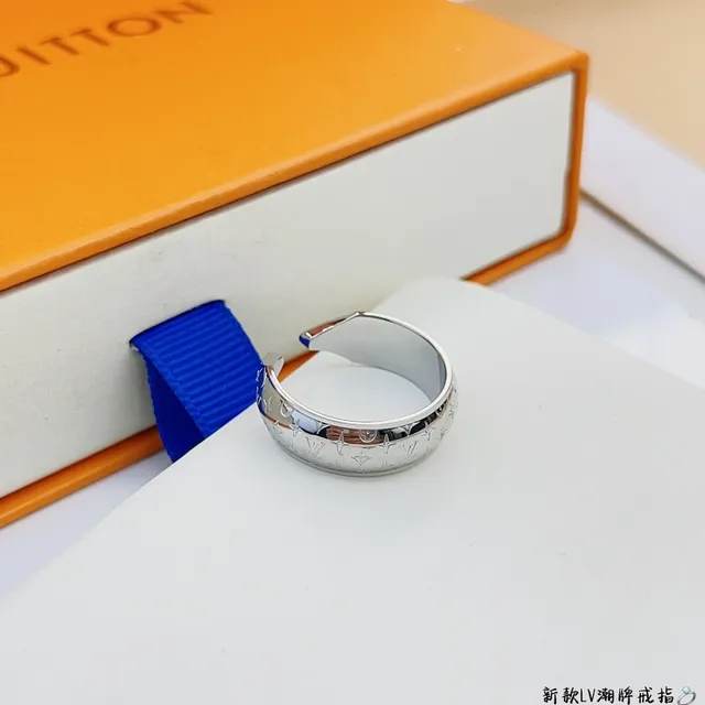 Louis Vuitton Monogram Engraved Open-Band Silver Ring 5