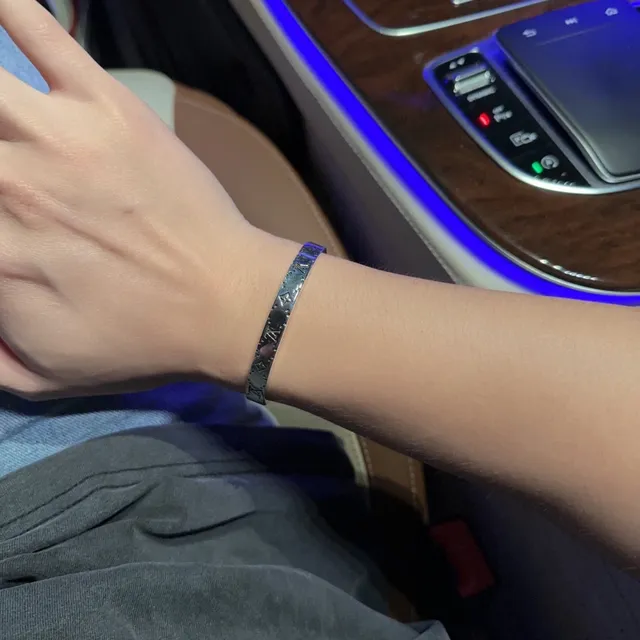 Louis Vuitton Monogram Engraved Silver Cuff Bracelet 2