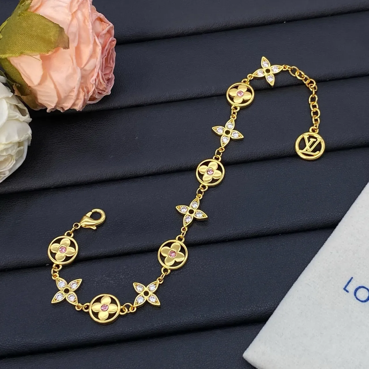 Louis Vuitton Monogram Flowers Floral-Link esmalte y gemas pulseras 7