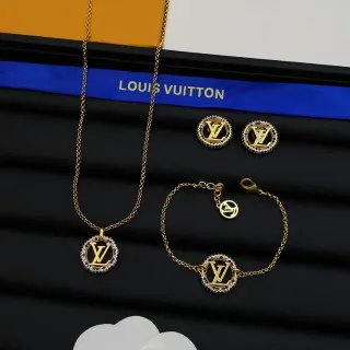 Colar Louis Vuitton Monogram Jewelry Corrente de Ouro com Pedras Azuis Pavé-Set