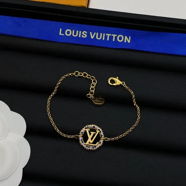 Colar Louis Vuitton Monogram Jewelry Corrente de Ouro com Pedras Azuis Pavé-Set 4
