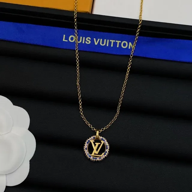 Colar Louis Vuitton Monogram Jewelry Corrente de Ouro com Pedras Azuis Pavé-Set 5