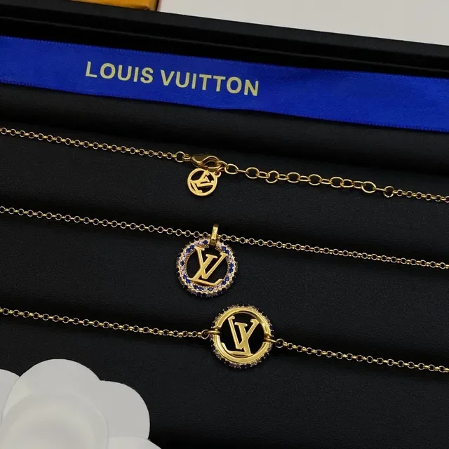 Colar Louis Vuitton Monogram Jewelry Corrente de Ouro com Pedras Azuis Pavé-Set 6